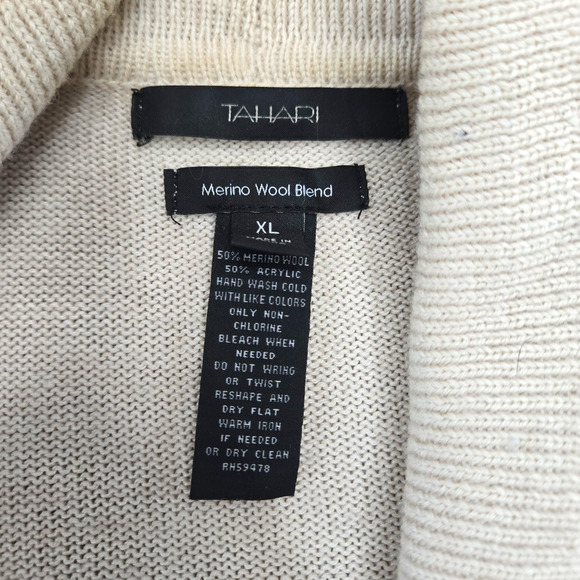 Tahari Brown Striped Wool Blend Open Front Cowl Neck Cardigan Sweater Size XL - Picture 6 of 9